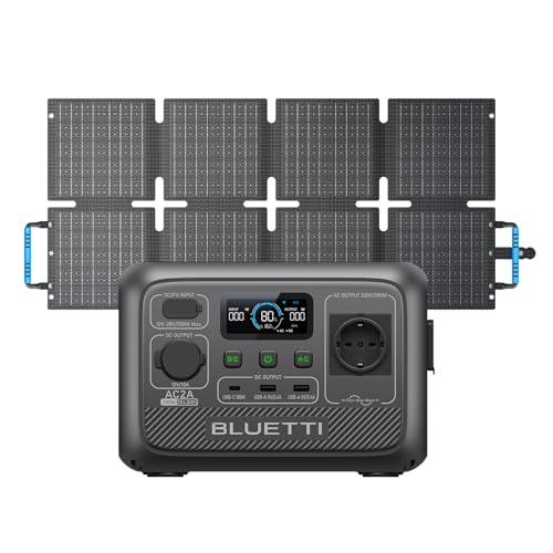 BLUETTI AC2A Gerador solar com painel solar de 60 Wh, recarga a 80 % em 40 min, bateria LiFePO4 de 204 Wh 300 W saída de CA (600 W Power Lifting), sistema de campismo