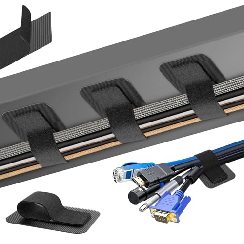 Gestão de cabos por baixo da mesa, 【até 15 cabos】【Suporte de cabos melhorado: organizador de cabos, flanges ajustáveis com gancho e laço, suporte para cabos reutilizável, 20 pares