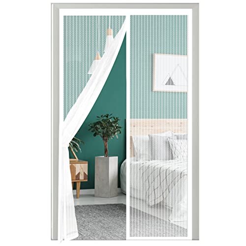 Mosquiteira magnética branca, 80 x 210 cm com ímanes para janelas, aplicar para sala de estar, porta da varanda, correr para pátio