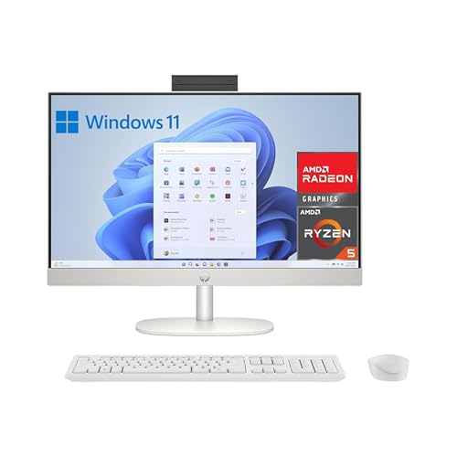 HP All-in-One 24-cr0007ss Computador de mesa FHD de 23,8" (AMD Ryzen 5 7520U, 16 GB RAM, 512 GB SSD, AMD Radeon Graphics, Windows 11 Home) branco, teclado QWERTY espanhol