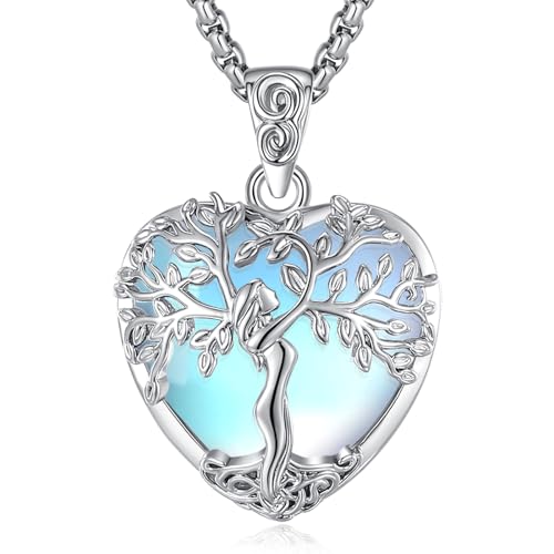 EUDORA Harmony Ball Colar de árvore da vida com ametista obsidiana turquesa malaquita pedra de lua para mulher, pingente de cristal curativo jóias original presente para mulher mãe mama, 20" + 2"