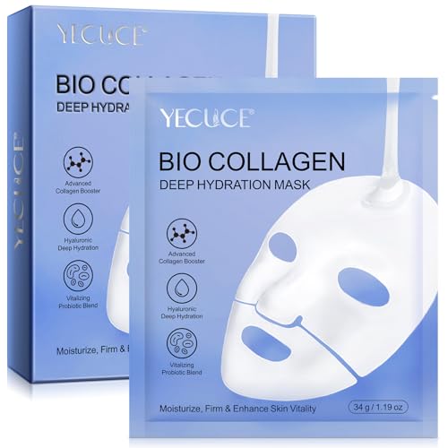 6 peças máscara facial, máscara facial de colagénio, reduz linhas finas e rugas, minimiza os poros, melhora a elasticidade, máscara de hidrogel calmante e hidratante à noite