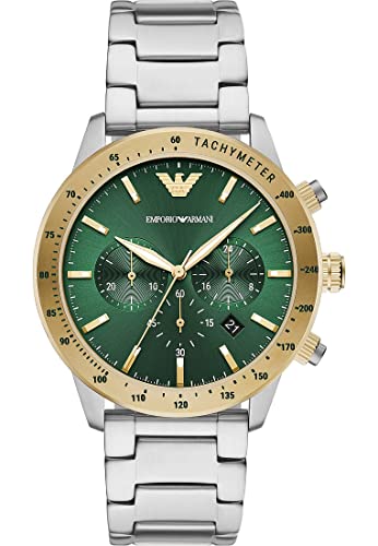 Emporio Armani Relógio para homem, movimento cronógrafo com 3 subesferas e caixa de 43 mm com correia de aço, pele ou silicone