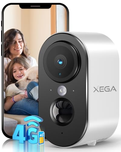 Xega 4G LTE câmara de segurança interior com cartão SIM 【2 peças】 2K Super HD câmara IP portátil, bateria 6000 mAh, deteção de movimento PIR, visão noturna cor, áudio de 2 vias, TF/Cloud