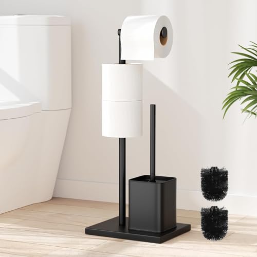 susswiff Suporte de rolos de papel higiénico de pé com escova, suporte de aço inoxidável, sem necessidade de furar (preto mate)