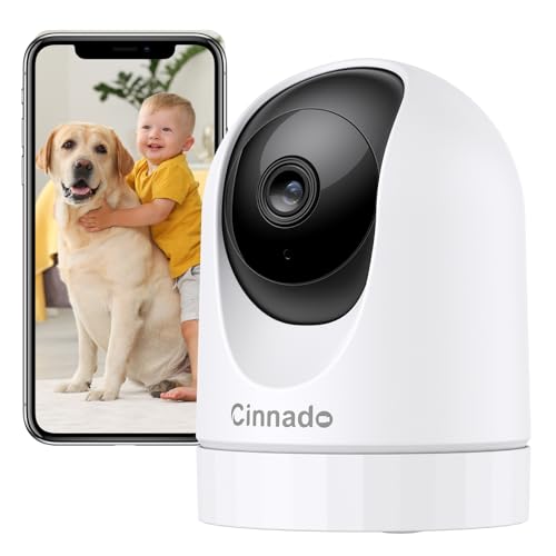 Cinnado Câmara de vigilância WiFi interior - 2K câmara cães e bebé com rastreamento de movimento, câmaras domicílio Wi-Fi IP de 360°, visão noturna, gravação de 24/7, compatível com Alexa