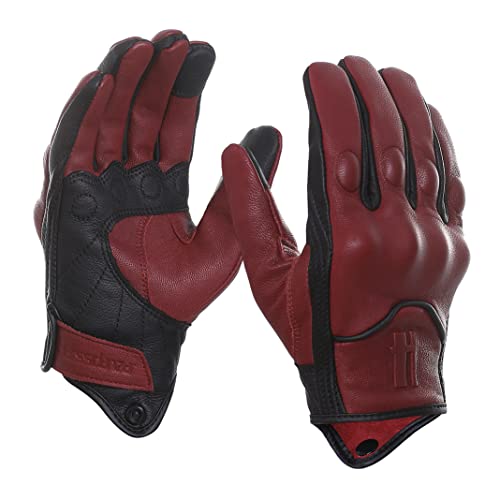 Harssidanzar Luvas de motocicleta de couro com ecrã tátil de pele de de dedo completo para homem GM028E