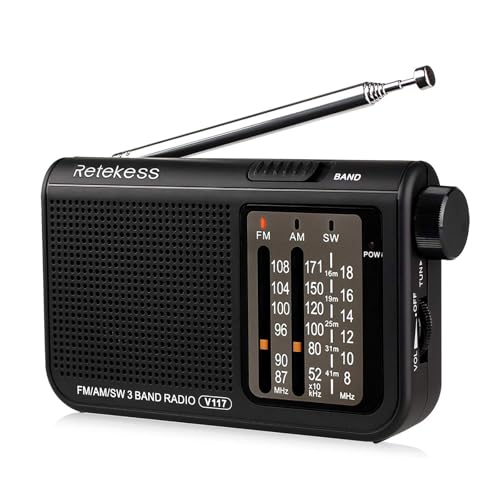 Retekess V117 Rádio portátil pequeno, rádio FM SW, transisitor rádios de bolso, analógico mais velhos, para idosos (preto)