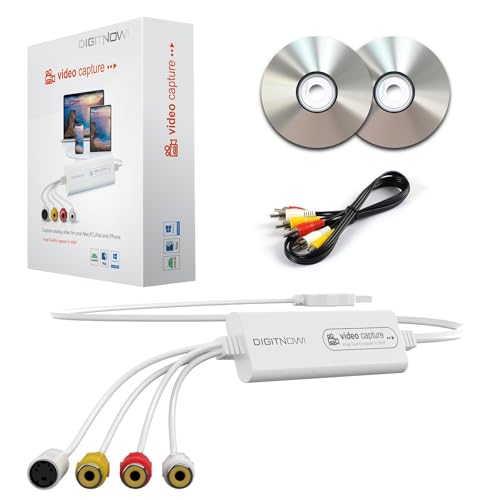 VIXLW Conversor VHS para digital, cartão de captura USB, converte fitas VHS/VCR/Hi8/mini DV para DVD/arquivos digitais - compatível com câmaras/videocassetes/PC/TV e Windows/MacOS