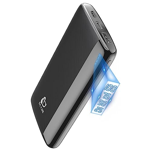 SLuB Power Bank de 12000 mAh, bateria externa ultra fina, 3A USB C de carregamento rápido, ecrã digital LCD, carregador de telemóvel portátil para iPhone, Samsung, Huawei, Tablet, etc. (preto)