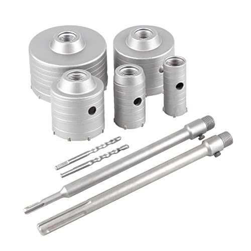 EXLECO 9 brocas concreto Set coroas para metal serra coroa betão, 5 broca serra 30/40/65/80/100 mm com 300 mm cabo redondo SDS Plus & SDS Max 2 broca centrada, brocas para metal broca oca
