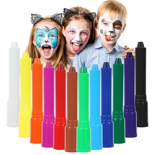 URAQT Tintas rosto para crianças, 12 cores de segurança não tóxica pinturas caras infantis, pintura corporal e facial para gravidez de barriga, pinturas maquilhagem Halloween festival festa cosplay