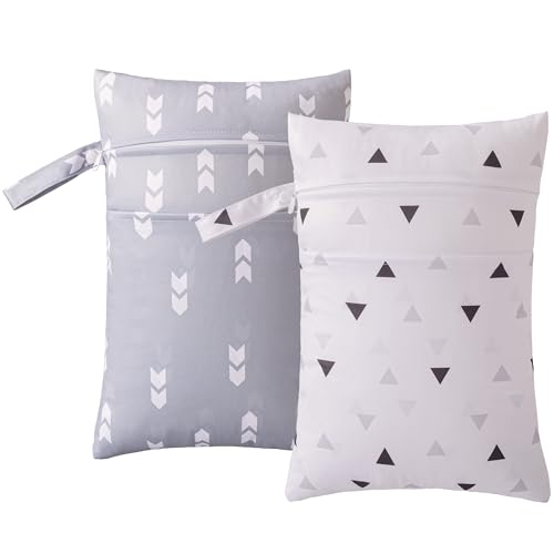 HBselect 2 sacos fraldas bebé impermeável com fecho, organizador fraldas de tecido reutilizável para viagem praia piscina, Branco e Azul, Sacos húmidos e secos