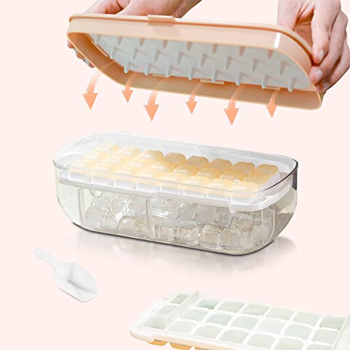 Baldes para gelo com tampa, balde de gelo de grau alimentar, libertação de todos os cubos de gelo num segundo, bandeja reutilizável para 48 Ice Cube Tray (rosa geleira)