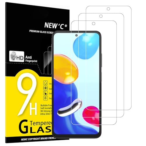 NEW'C 3 peças, protetor de ecrã para Xiaomi Redmi Note 11 4G (6,5 polegadas), Xiaomi Redmi Note 11S 4G, vidro temperado anti-riscos, anti-impressões digitais, dureza 9H, 0,33 mm ultra transparente