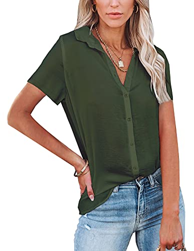 NONSAR - Blusa feminina de manga comprida e gola em V, com botões, elegante, casual, para o trabalho