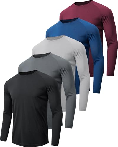 miijoory 4, 5 o 7 Piezas Camisetas Manga Larga Hombre Camiseta Deporte Hombre de Secado Rápido Respirable UV Protección Solar para Gimnasio Running