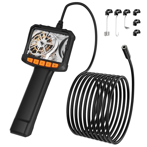 Câmara endoscópica com luz, serpente de inspeção Pancellent 1920P, com boroscópio de ecrã a cores HD, boroscópio industrial impermeável com 8 luzes LED ajustáveis, câmara de esgoto de 5 m