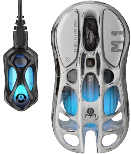 GravaStar Mercury M1 Pro Gaming Mouse, MMO Computer Gaming Mouse com recetor de 4K, 26.000 dpi, 88 g de design leve ocoado, 5 botões programáveis, 5 modos RGB de sincronização de luz dinâmica