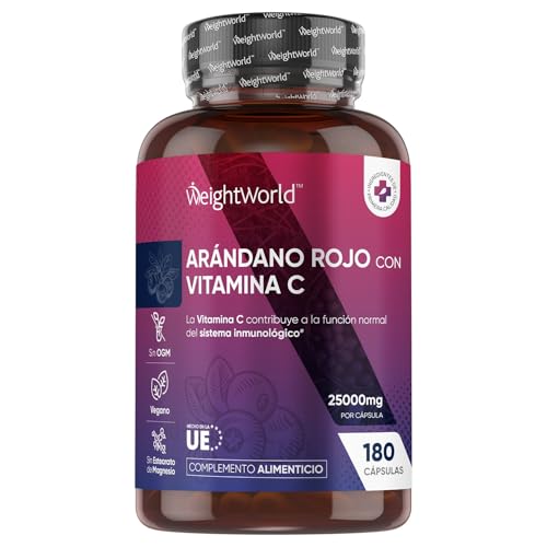 Aranberry vermelho 25000 mg, 180 cápsulas veganas, 6 meses de fornecimento, com vitamina C de ácido ascórbico, extrato concentrado de 50:1 de alta absorção, ingredientes de 100% de origem natural, sem