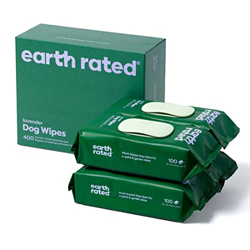 Earth Rated Toalhetes hipoalergénicas para cães, para limpar e remover odores de pinas, corpo e traseiro, cachorros e cães adultos, aroma a lavanda, 400 unidades