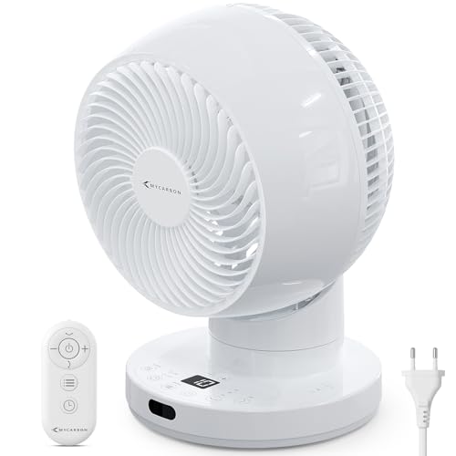 MYCARBON Turbo ventilador de mesa silencioso de 20 dB motor DC ventilador potente de 30 °-60 ° - 90 ° oscilação de 11 velocidades, temporizador de 12 h e ignição programada, com controlo remoto