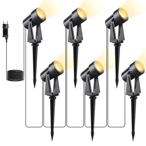 Svater Focos LED exteriores, 20 m 6 x 2 W LED holofotes de jardim com estaca, COB branco quente 3000 K 900 lm 27 V IP65 impermeável, holofotes de jardim ao ar livre iluminação de caminhos para relva