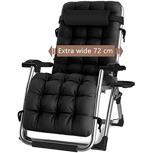 Cadeira reclinável para atividades ao ar livre com gravidade zero e porta-copos, cadeira extra larga e ajustável para espreguiçadeiras de pátio Garden Beach Beach, com almofadas de 200 kg (Black1)