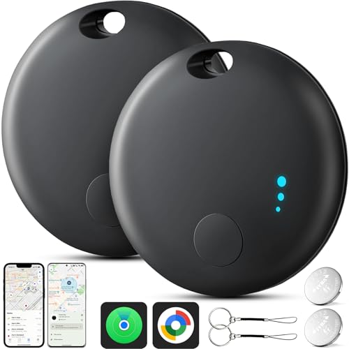 Air Tag Android ou iOS, 2 unidades de sistema duplo localizador de chaves, compatível com dispositivos iOS/Android, rastreador de teclas Bluetooth para chaves, bagagem, mala, carteira