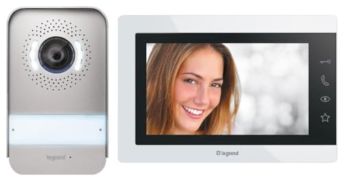 EASYKIT Essential, kit de videoporteiro de 2 fios, monitor a cores de 7" e câmara grande angular, 1 ou 2 unidades familiares, expansível, IP54-IK07, branco