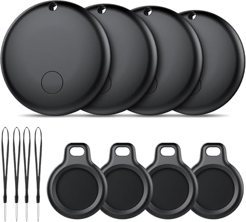 Ajblg Android Smart Tag, Tracker compatível com o Google Find Hub App (apenas Android), localizador Bluetooth, rastreador para chaves, carteira, bagagem impermeável, IP68, 4 preto