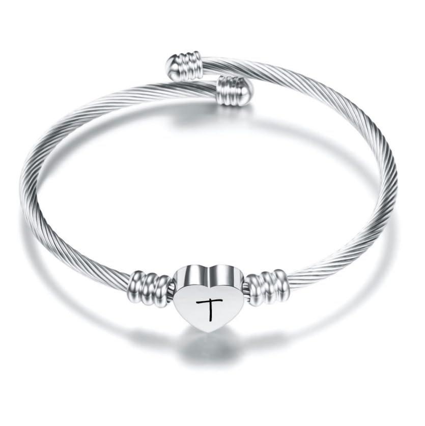 Suonie Prata amor coração 26 letra inicial alfabeto A-Z pulseira joalharia presente ajustável para filha filho irmãs amigos mãe colega amante aniversário Natal