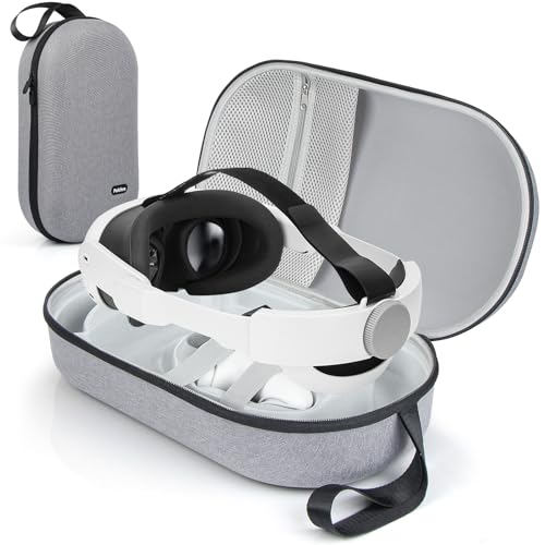 Pulchra Capa de grande transporte rígida estojo protetor, compatível com Meta Quest 3/2, Oculus Quest 3/2, auriculares PICO4 VR acessórios, viagem bolsa de armazenamento para casa, cinzento