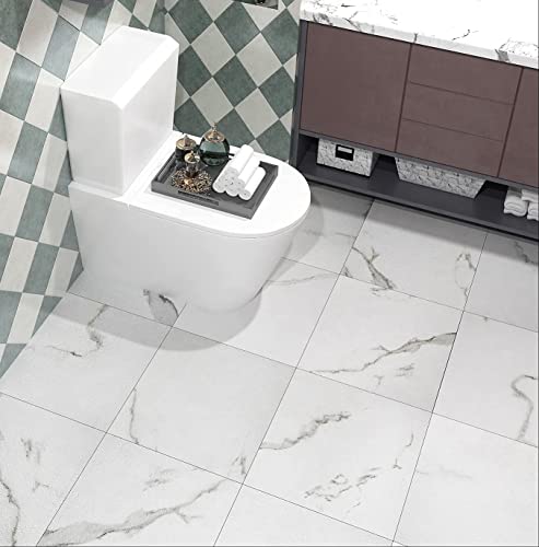 FunStick Pode vinil autocolante casa de banho mármore branco 30 × 30 cm vinil autocolante azulejos cozinha chão vinil papel autocolante para chão quarto papel pintado para chão sala de estar 5