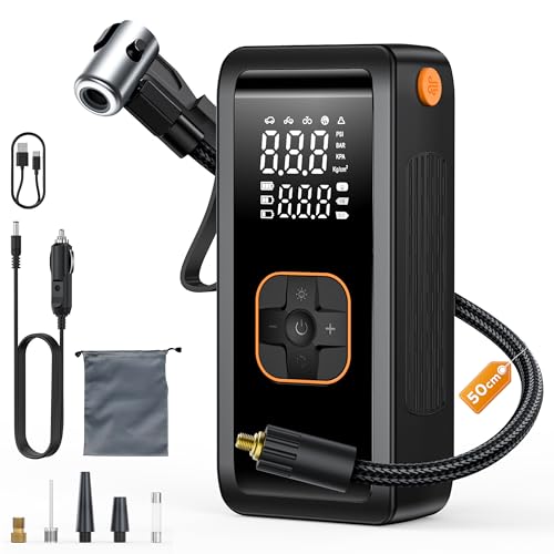 BKXCHA Compressor de ar portátil, 150 PSI insuflável rodas carro, recarregável elétrico compressor de ar carro por USB-C, com luz LED para insuflador de bicicletas, bicicleta E, motociclo, balões