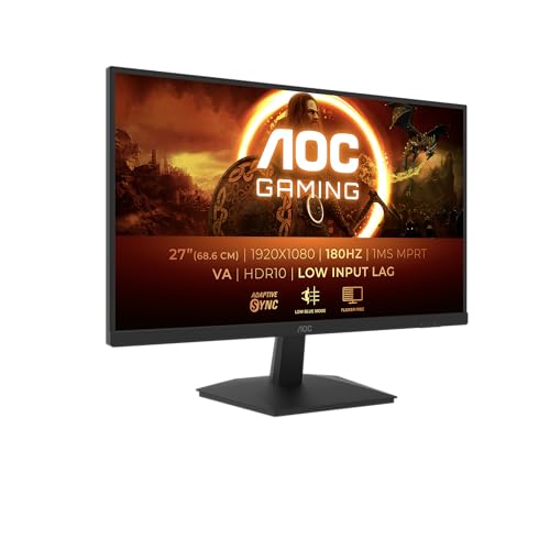 AOC Gaming 27G15N, monitor Full HD de 27 polegadas, 180 Hz, Fast VA, 1 ms, sincronização adaptativa, HDR10, baixo atraso de entrada de 1920 x 1080, HDMI 2.0, DisplayPort 1,4, FHD de 24 polegadas HDR10