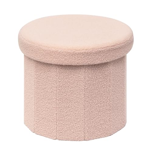 Bonlife Caixa dobrável, puff de arrumação, banco para os pés, banco de armazenamento, para sala de estar, quarto, entrada, rosa, forma circular, 38 x 38 x 38 cm