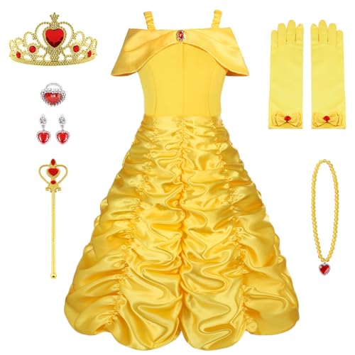 Vicloon Princesas Elsa Disfraz, Vestido y Accesorios para Niñas de Corona Anillo Sceptre Collar Pendientes Guantes, Disfraz Princesa Niña con Accesorios de Cosplay，Vestido Princesa Elsa