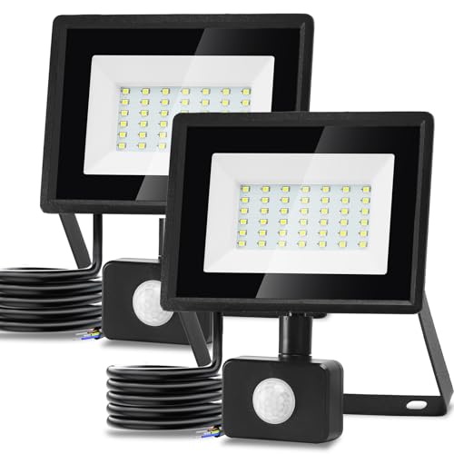 Aigostar Foco LED com sensor de movimento 30 W, 2510 LM Super brilho holofotes LED exterior IP65 impermeável, branco frio, 6500 K, projetor LED exterior, perfeito para jardim, garagem, pátio, 2