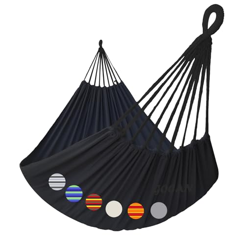 GOCAN Rede para exterior para 2 pessoas, 220 x 150 cm, comprimento total: 330 cm, capacidade de carga 300 kg, lona de algodão, rede para jardim, interior, crianças, varanda, preto, XXL