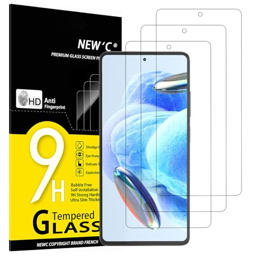 NEW'C 3 peças, protetor de ecrã para Xiaomi Redmi Note 12 Pro, 12 Pro 5G, vidro temperado anti-riscos, anti-impressões digitais, sem bolhas, dureza 9H, 0,33 mm ultra transparente, ultra resistente
