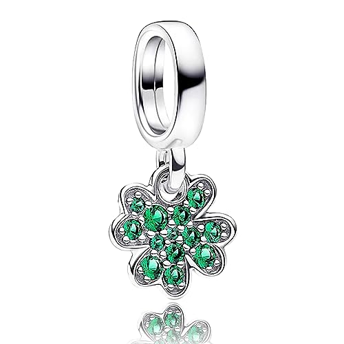 Rimgoris Missangas de prata de lei 925 para mulher, pulseiras, colar, trevo de quatro folhas, peixe de vaca, pensamento, flor, pétalas roxas, clipes, pingente de árvore genealógica, presente
