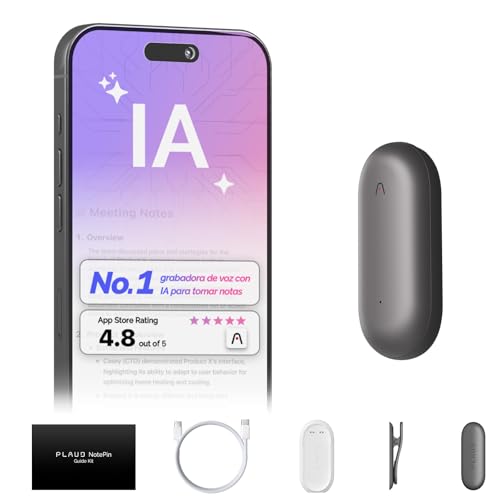 Gravador de voz com IA PLAUD NotePin, controlo por App para tirar notas, transcrição e resumo com IA, suporta 112 idiomas, 64 GB, gravador de áudio para conferências, reuniões, cinzento cósmico