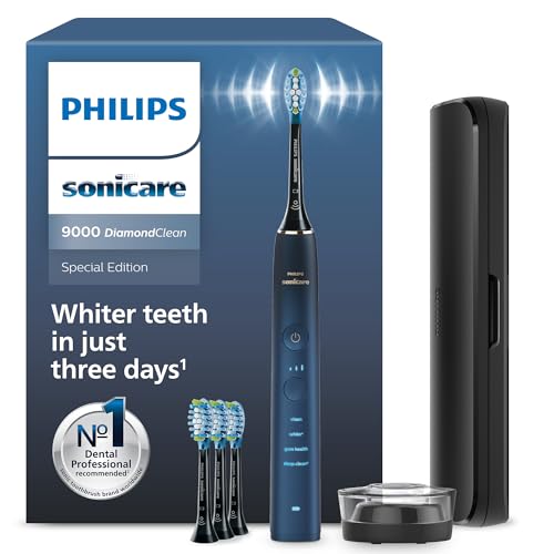 Philips Sonicare DiamondClean 9000, escova de dentes elétrica, edição especial, escova de dentes sónica com aplicação, sensor de pressão, suporte de carga, cor água-marinha, modelo HX9911/89