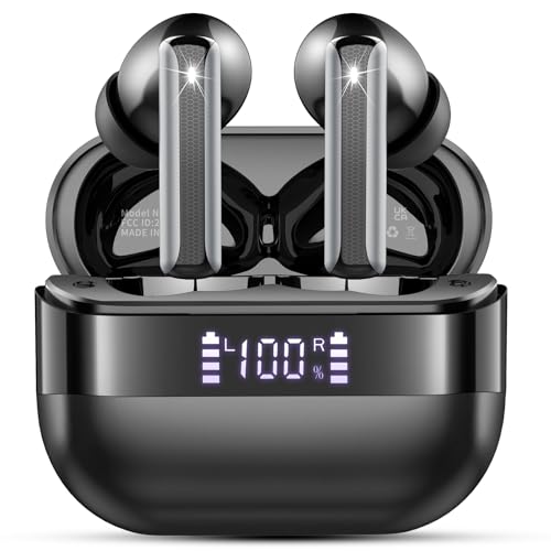 Auriculares sem fios Bluetooth, auriculares Bluetooth 5.4, com 4 ENC cancelamento de ruído HD Mic, 48H com graves, capacetes sem fios Bluetooth IP7 impermeável/ecrã LED/USB-C, ajuste confortável preto