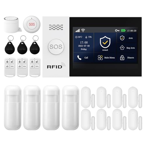 PGST Sistema de alarme, alarmes para casa Wi-Fi de 4,3 polegadas 2 G + GSM alarmes anti-roubo sem fios, App Remote Smart Siren para casa, compatível com Alexa Google Home