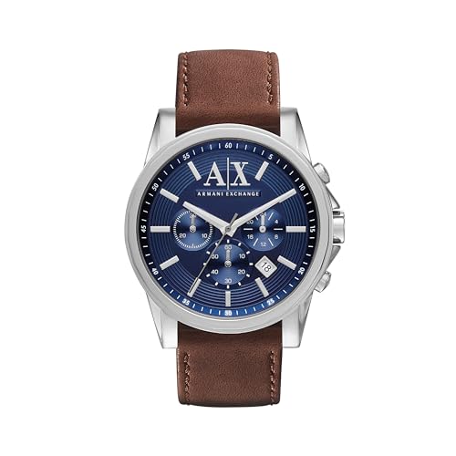 Armani Exchange Reloj Hombre, Movimiento Cronógrafo Cuarzo y Caja 45mm con Pulsera Piel