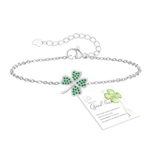 GEMAURA Pulseira da sorte para mulher, prata, trevo, pulseira para mulher, ouro sorte, ajustável, para namorada, amizade, amuleto da sorte, presentes para mulheres