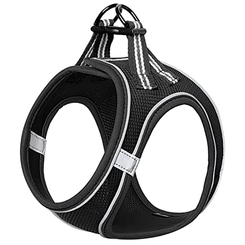 HEELE Arnês para cão, malha respirável, com linhas refletores, ajustável macio acolchoado confortável para viajar passear com animal de estimação pequeno cachorro chihuahua, preto, M