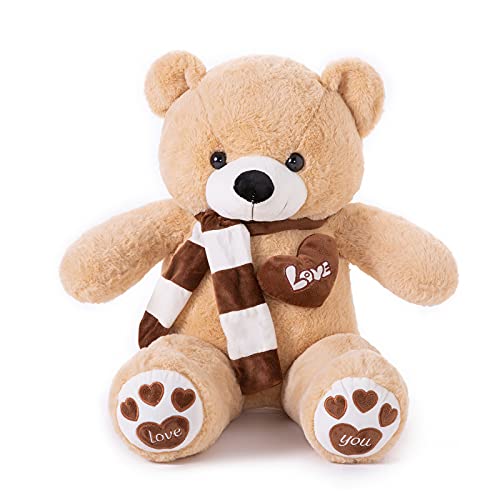 YunNasi Ursos de peluche grandes urso de peluche gigante brinquedos de peluche suave com cachecol Teddy para crianças, meninas (castanho claro, grande)